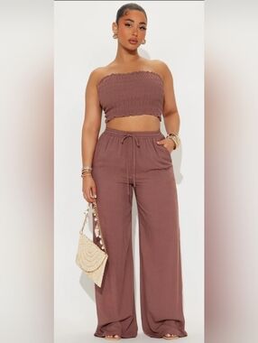 Women’s Wide-Leg Drawstring Pants - Mauve Brown